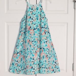 Teal paintbrush stroke silk dress